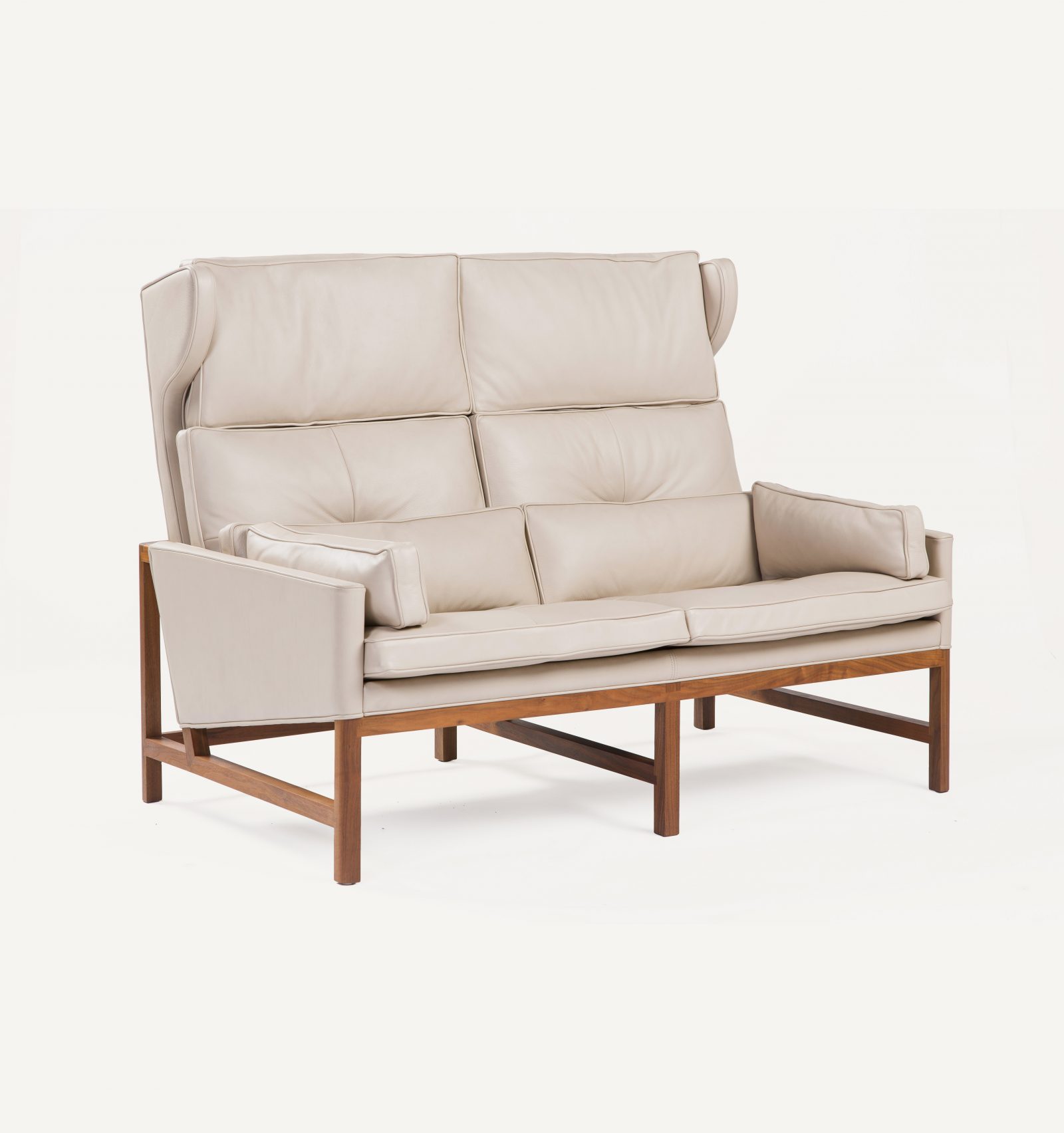 BassamFellows CB-522 Wing Back Settee with exposed solid Walnut frame, credit ELDON Zimmerman